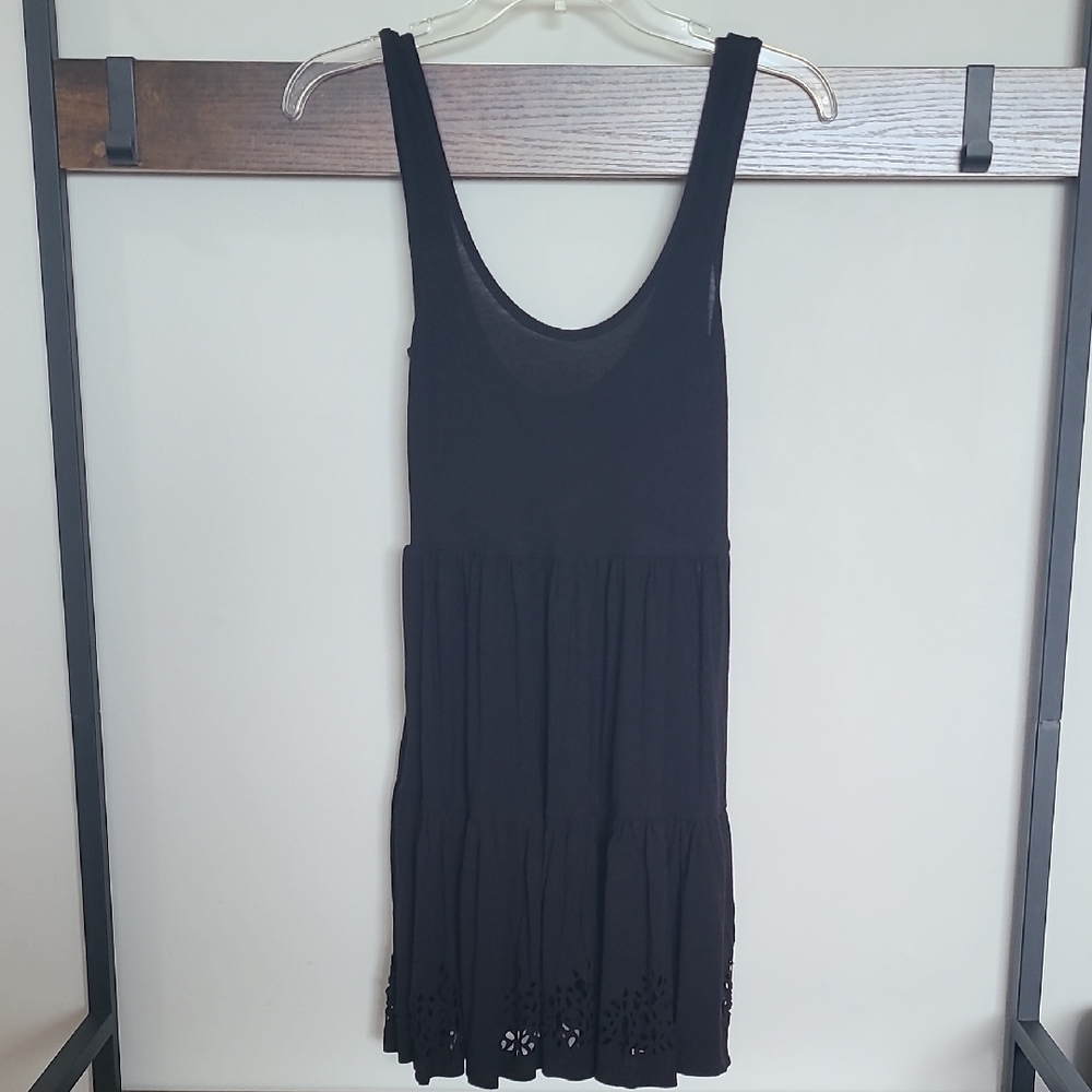 Black Ruffled Mini Sundress Scoop Neck